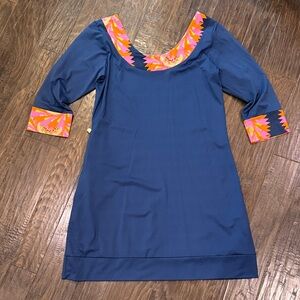 Tracy Negoshian Navy Dress with Pink and Orange Details